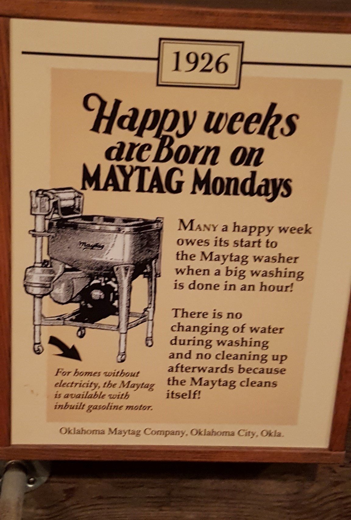 Picture of a 1926 Advertisement for Maytag Washer